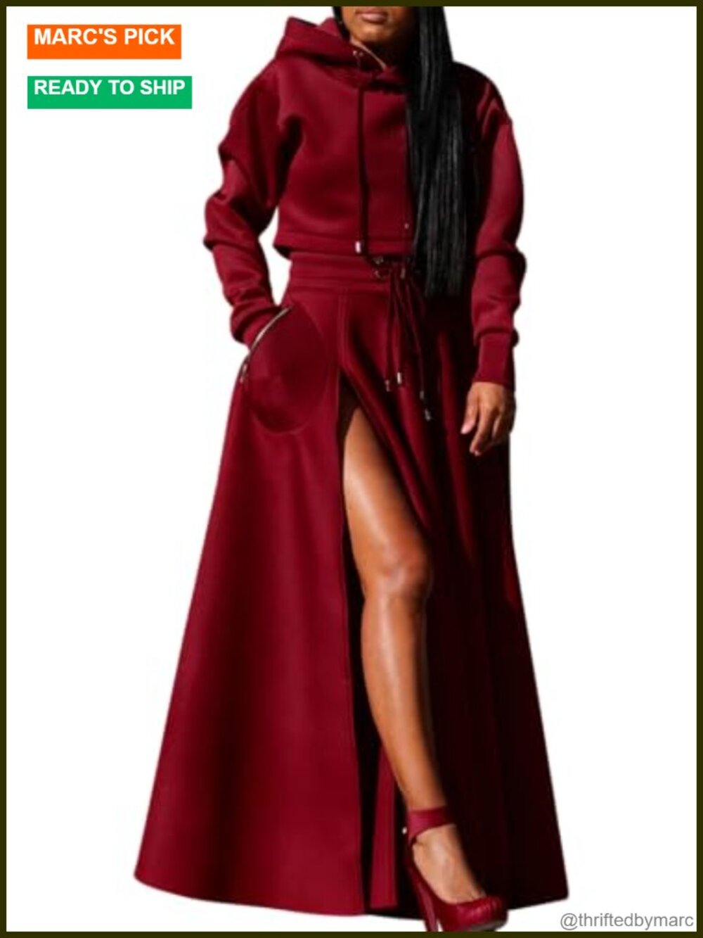2 Piece Lounge Set High Waist Split Skirt Sweatsuit